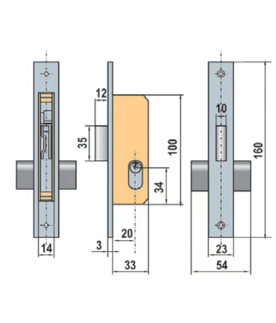 Cerradura embutir perfil estrecho palanca recta  ref. 5562-N LINCE - 1